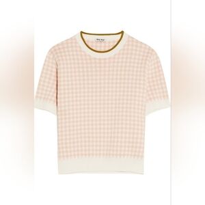 Miu Miu Pale Pink Gingham Short Sleeve Knit Top